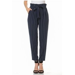 Ambiance Pants - Ambiance BELTED TIE-FRONT STRIPED HIGH WAIST PAPER Ambiance Pants - Ambiance BELTED TIE-FRONT STRIPED HIGH WAIST PAPER